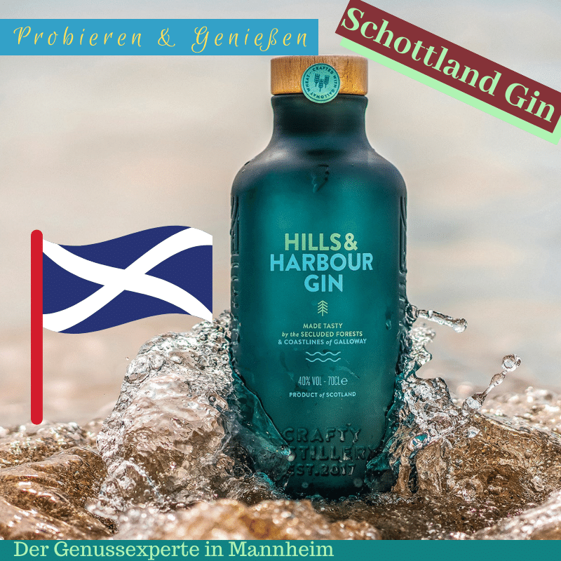 Flasche Gin aus Schottland- Hills + Harbour Mango - online Mannheim