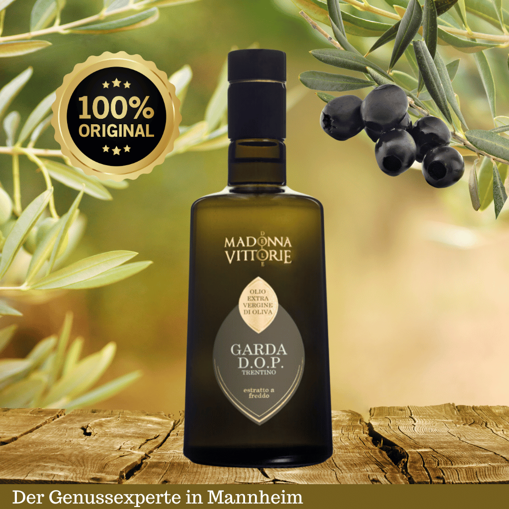 Flasche extra natives Olivenoel Garda DOP mit Oliven