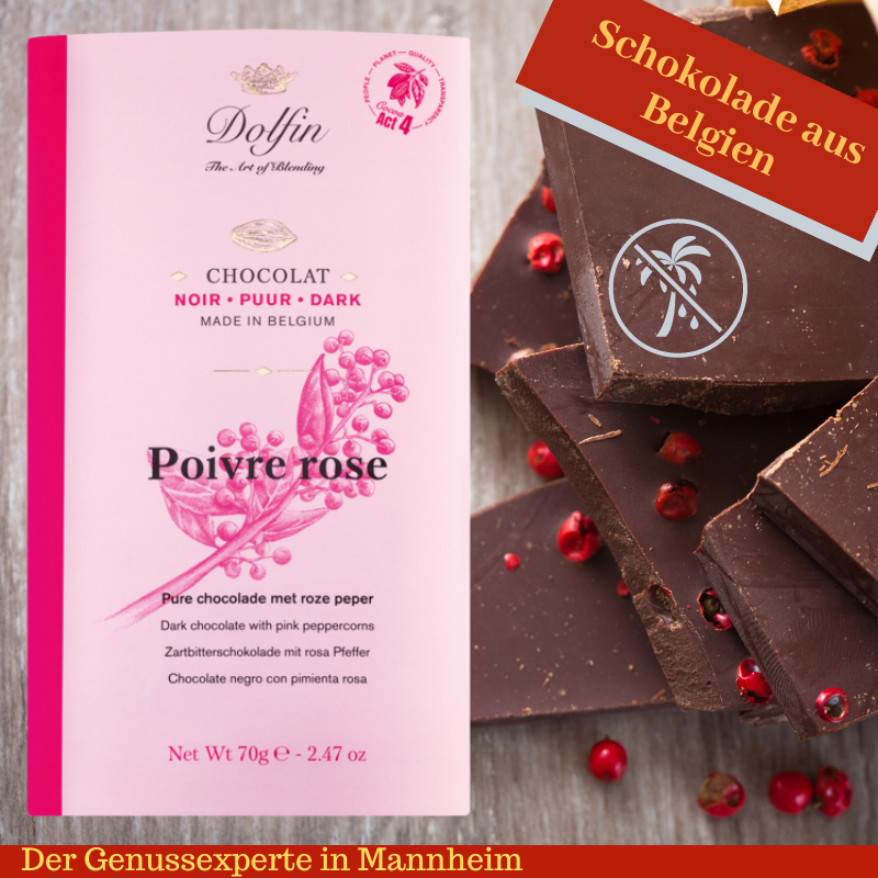 Tafel Schokolade 70g von Dolfin mit rosa Pfeffer-online kaufen in Mannheim