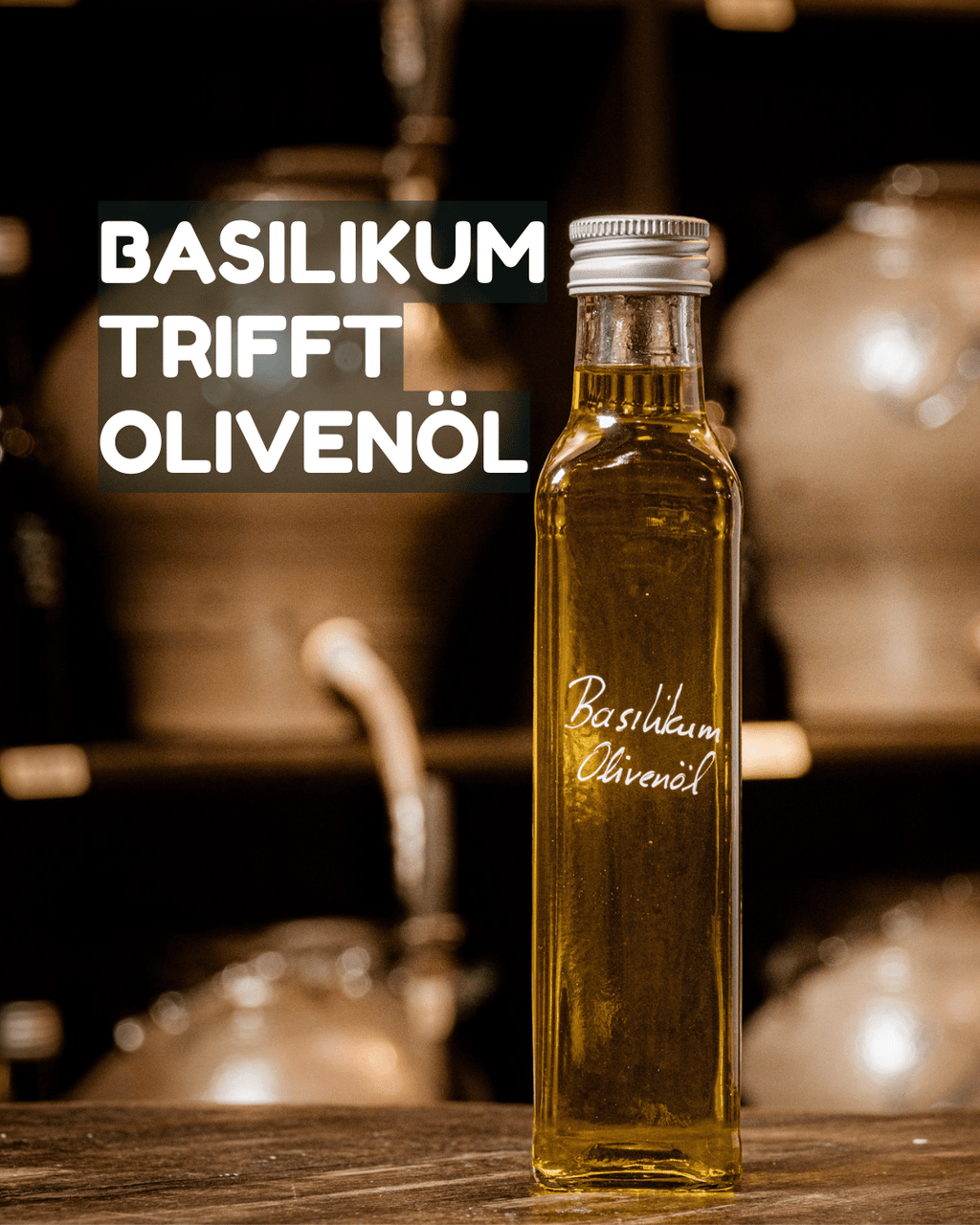 Eine Glasflasche Basilikumoel Olivenoel in Mannheim online kaufen