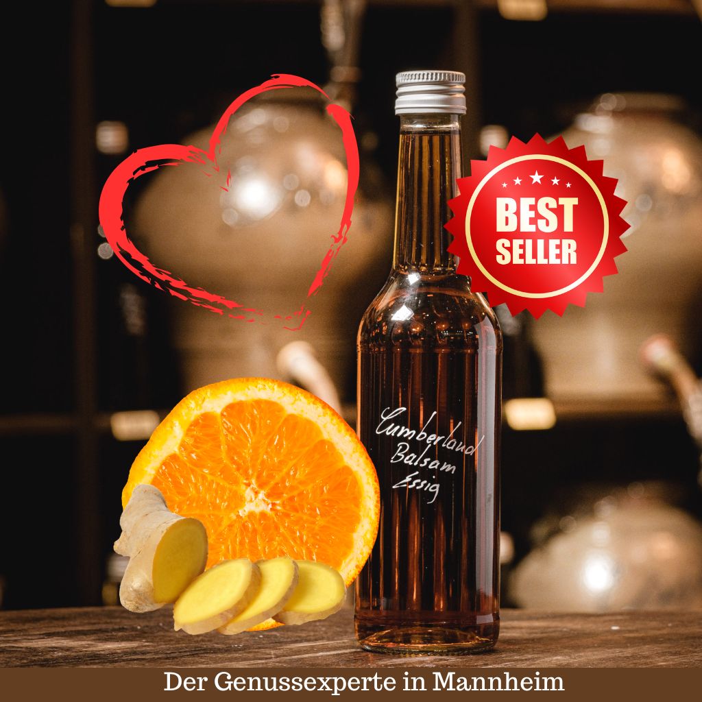 Eine 350ml Flasche mit hellem Cumberlandessig aus Orange und Ingwer in Mannheim