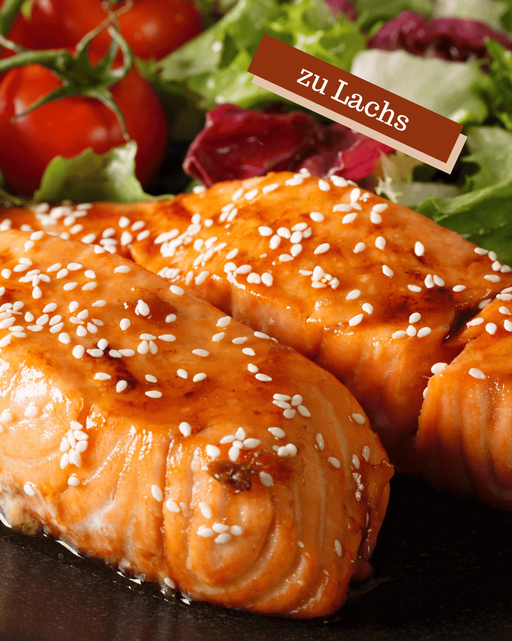 Zwei Stücke gegriller Lachs mit Sesam und Salat Mannheim