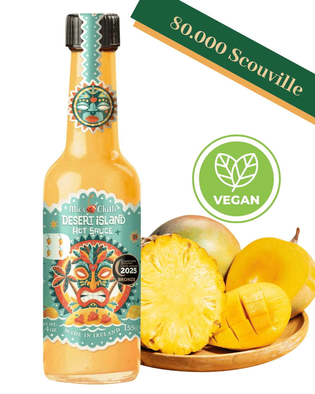 Eine gelbe Flasche mit Mics Desert Island Chilisauce in Mannheim