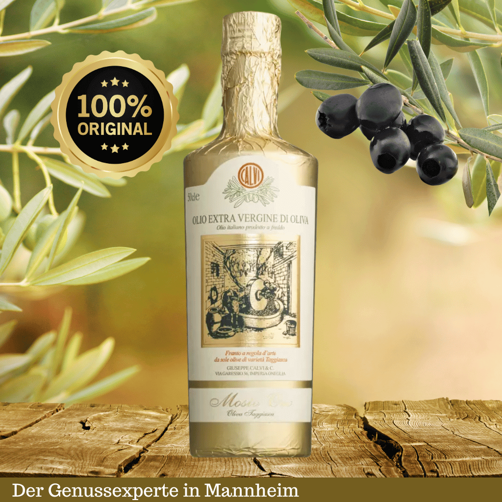 Flasche extra natives mildes Olivenoel in Goldfolie Premiumqaulitaet in Mannheim Quadrate