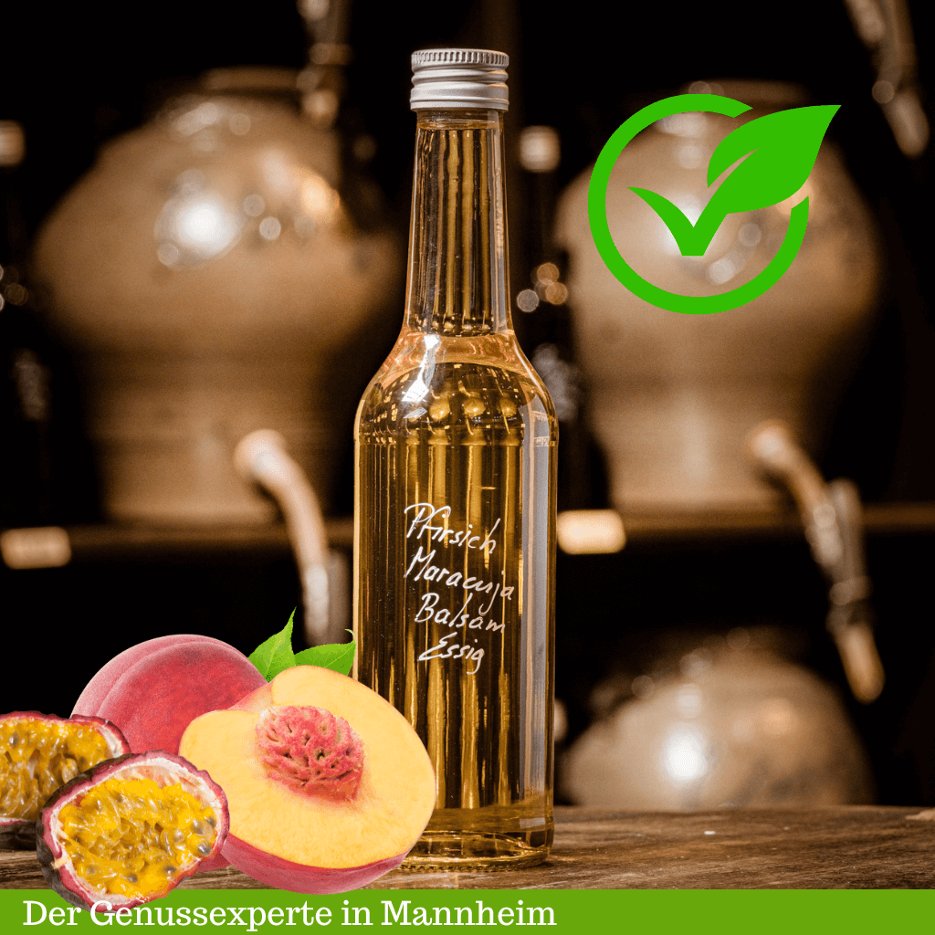 Flasche bester Pfirsich Maracuja Essig vegan - online kaufen in Mannheim