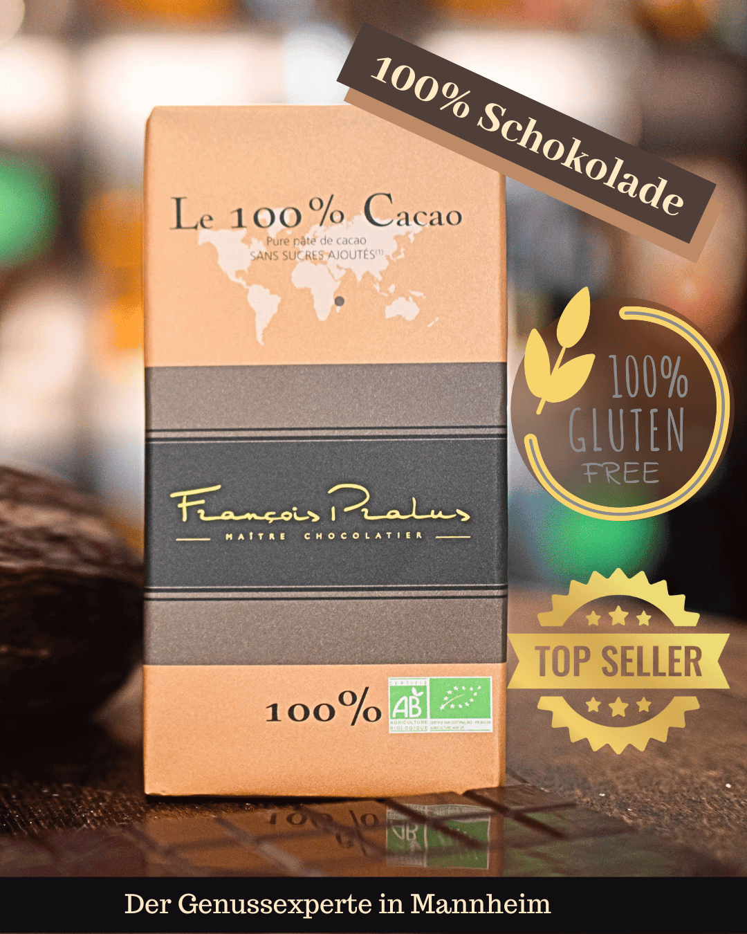 Eine Tafel 100% BIO Schokolade von Pralus in Mannheim Innenstadt