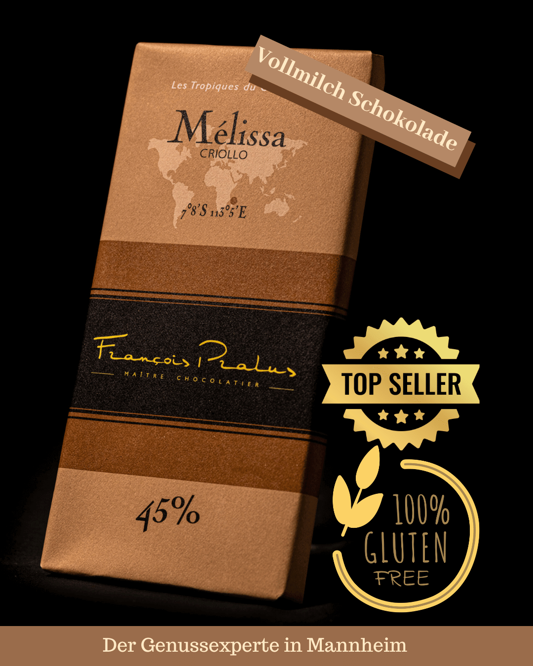 Eine Tafel 100g beste Vollmilchschokolade Melissa aus Criollo von Francois Pralus in Mannheim