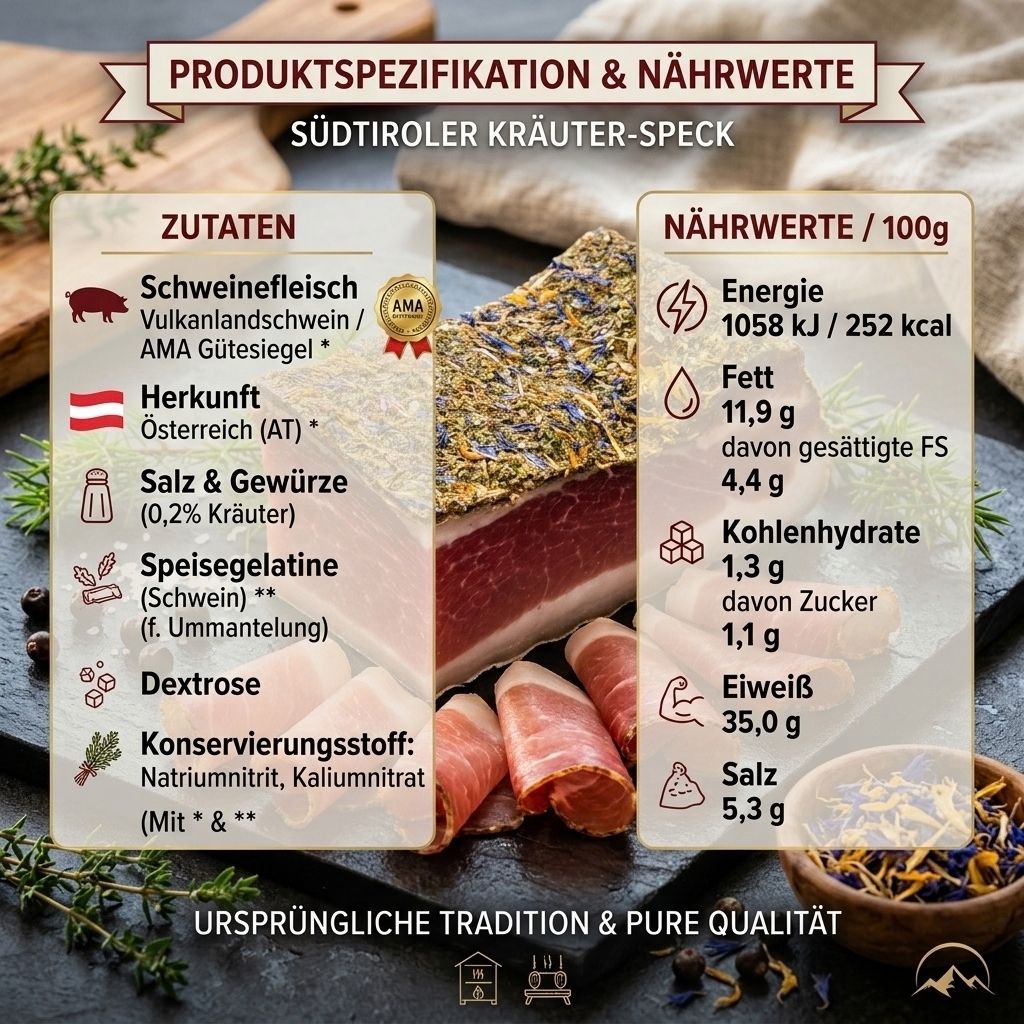Info Schaubild zum Kräuter Speck aus Tirol.