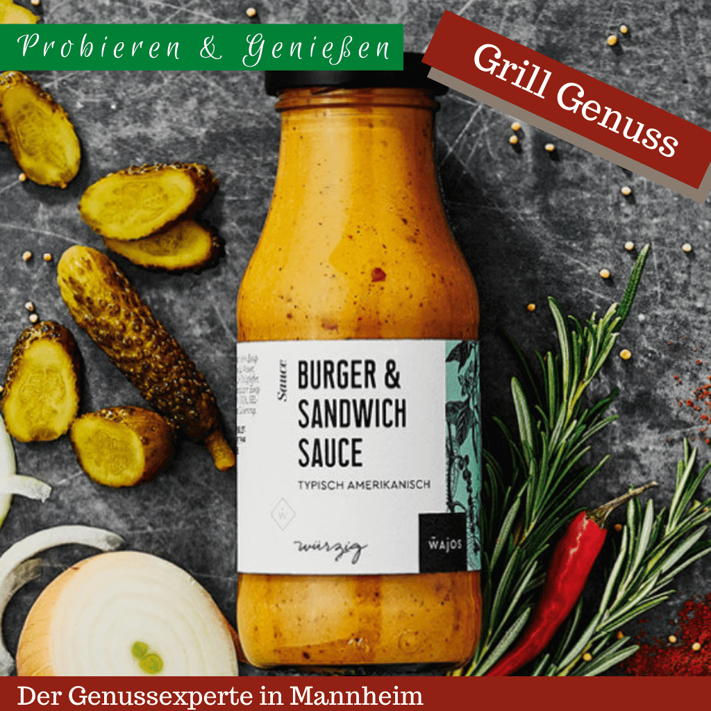 Flasche mit Gourmet Burgersoße Grillsauce Sandwichsauce online kaufen in Mannheim Quadrate