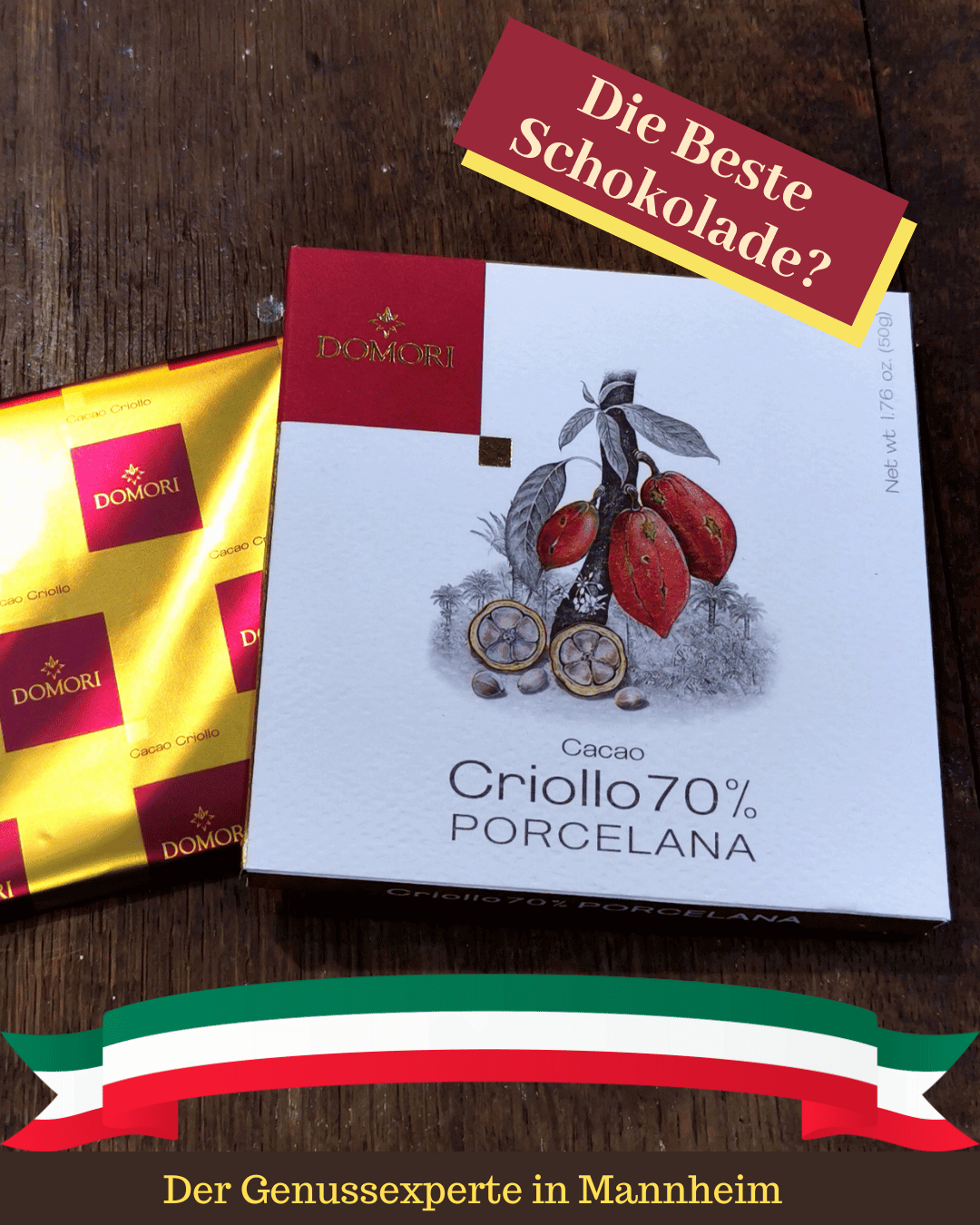 Tafel beste Domori Porcelana Schokolade mit 70% Kakao online kaufen in Mannheim Quadrate 