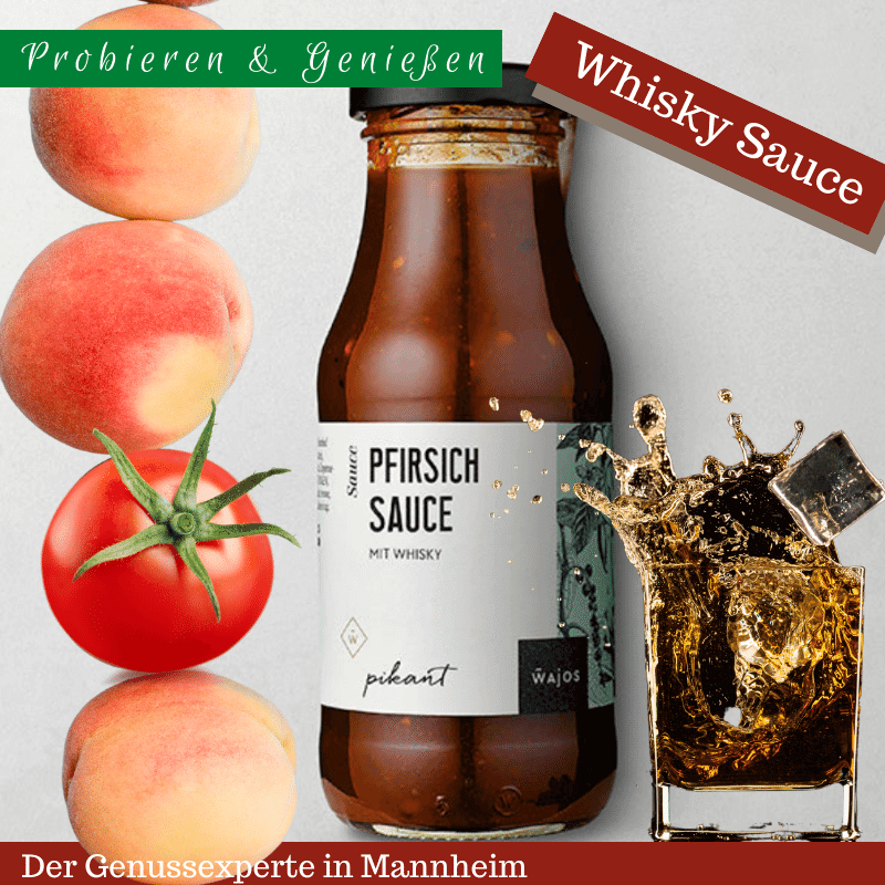 245ml Flasche Premium rote Grillsauce mit Pfirsich-Whisky online kaufen Mannheim Quadrate